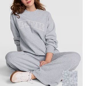 2 pcs PINK Ivy Fleece Oversized Crew Sweatshirt and Straight Leg Pants